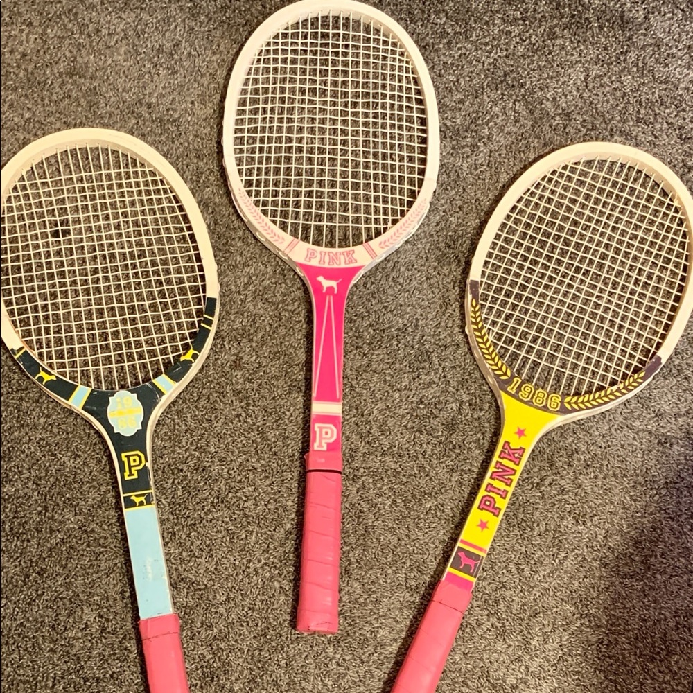 Pink Victoria’s Secret vintage tennis rackets